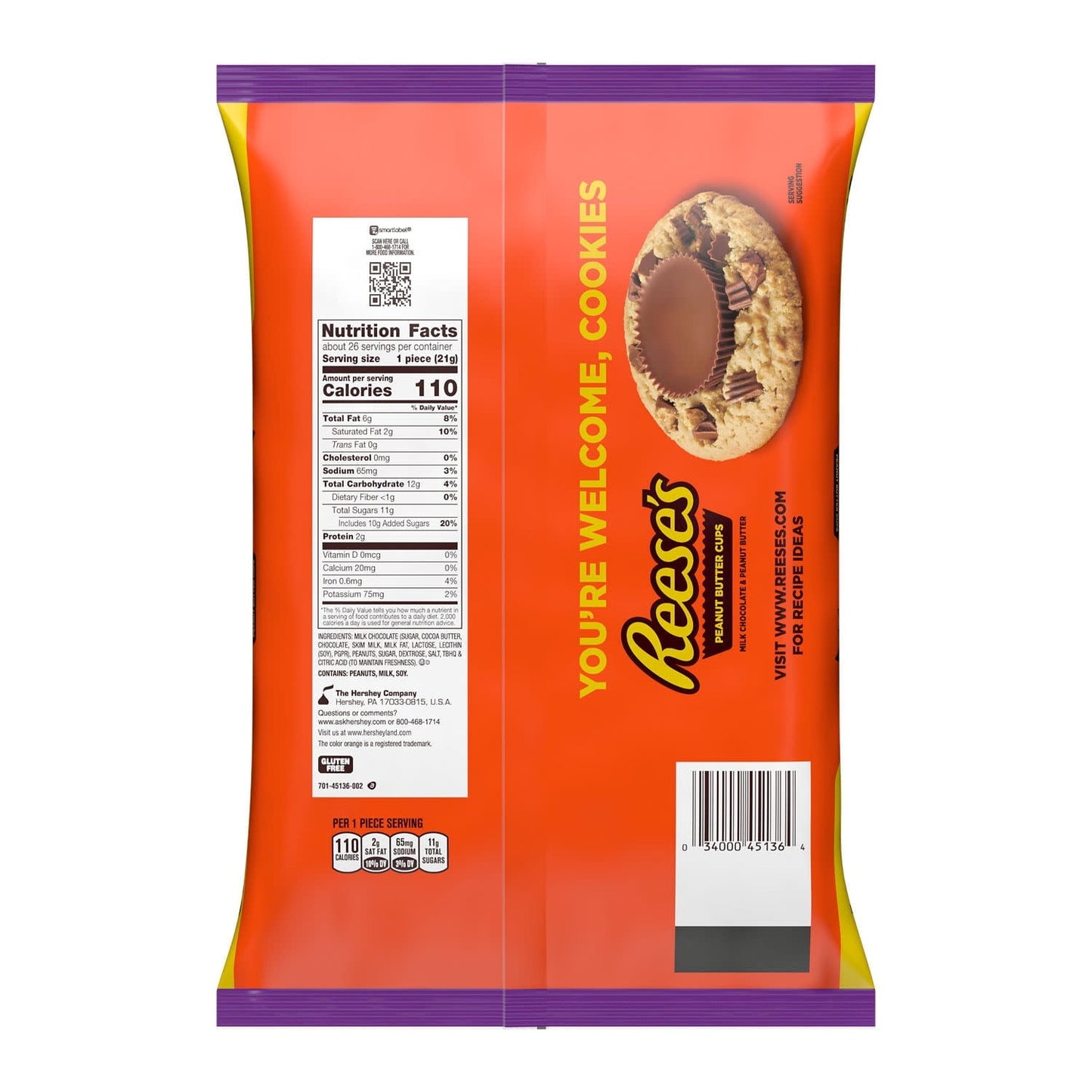 Reese's Milk Chocolate Snack Size Peanut Butter Cups, Halloween Candy Jumbo Bag, 19.5 oz