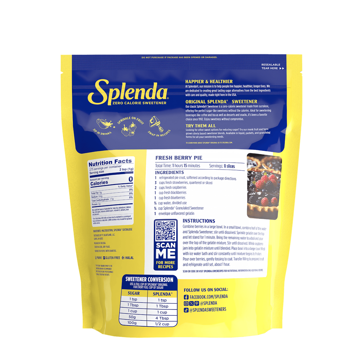 Splenda Zero Calorie Sweetener, Granulated Sugar Substitute, 9.7 oz Plastic Bag