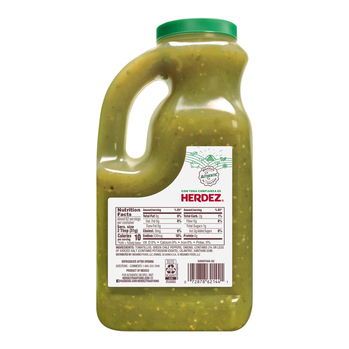 HERDEZ Salsa Verde Mild, Tortilla Chip Dip, Shelf Stable, Large 68 oz Plastic Jug