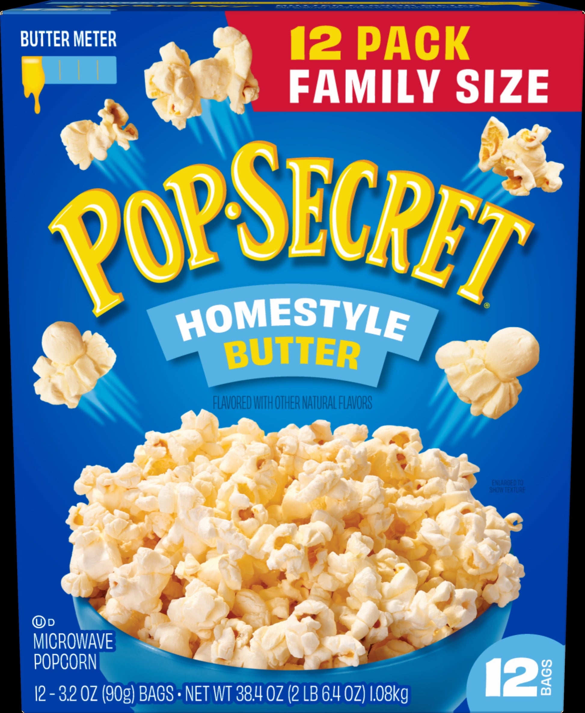 Pop Secret Microwave Popcorn, Homestyle Butter Flavor, 3.2 oz Sharing Bags, 12 Ct