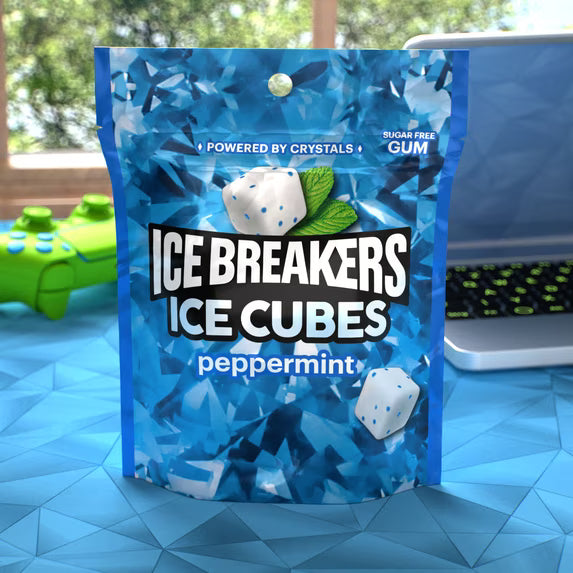 Ice Breakers Ice Cubes Peppermint Flavored Sugar Free Chewing Gum, Pouch ( pack of 2)