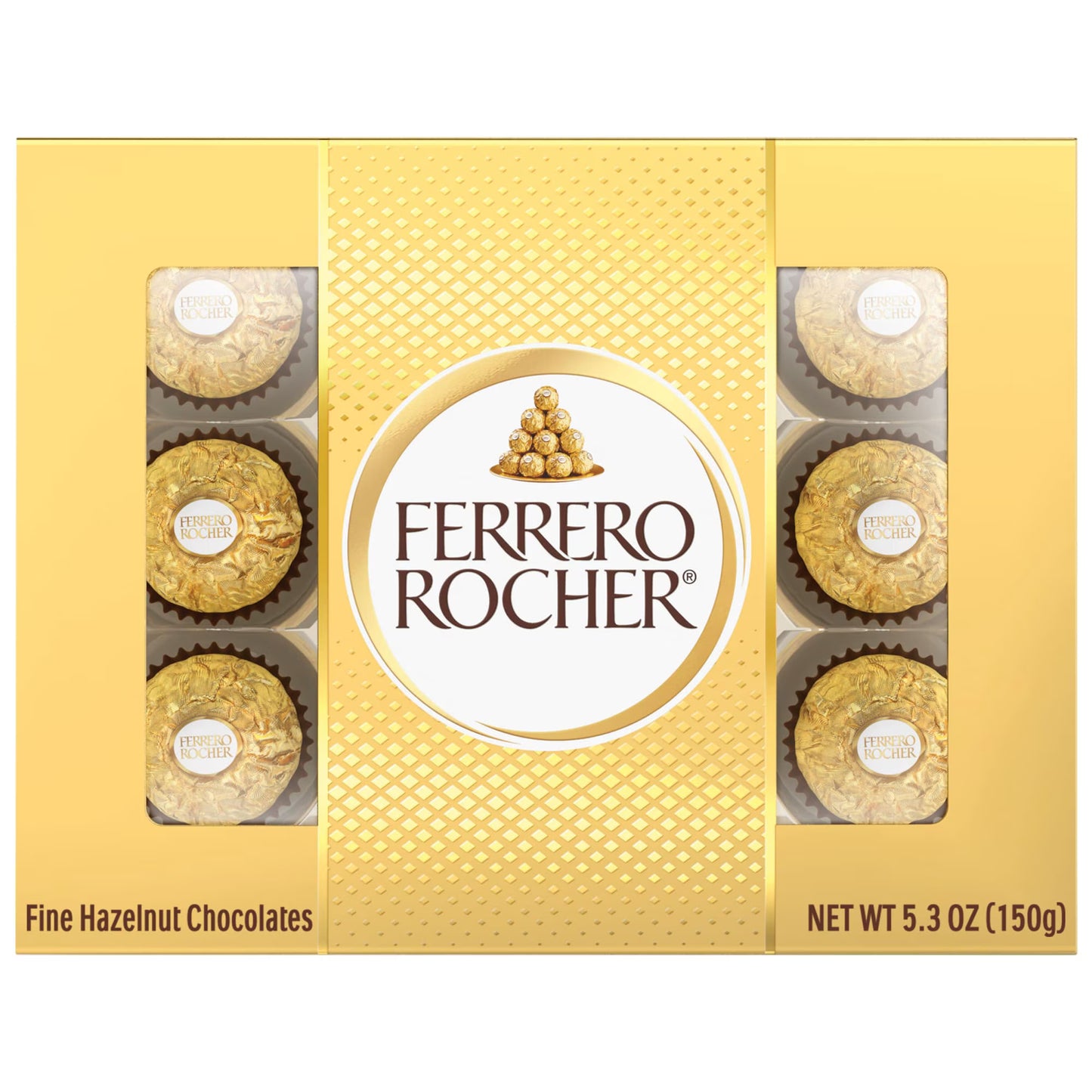 Ferrero Rocher Gourmet Hazelnut Milk Chocolate Gift Box, 12 Individually Wrapped Chocolates, 5.3 oz
