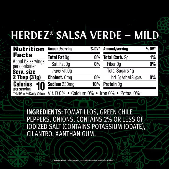 (2 pack) HERDEZ Salsa Verde Mild, Tortilla Chip Dip, Shelf Stable, Large 68 oz Plastic Jug