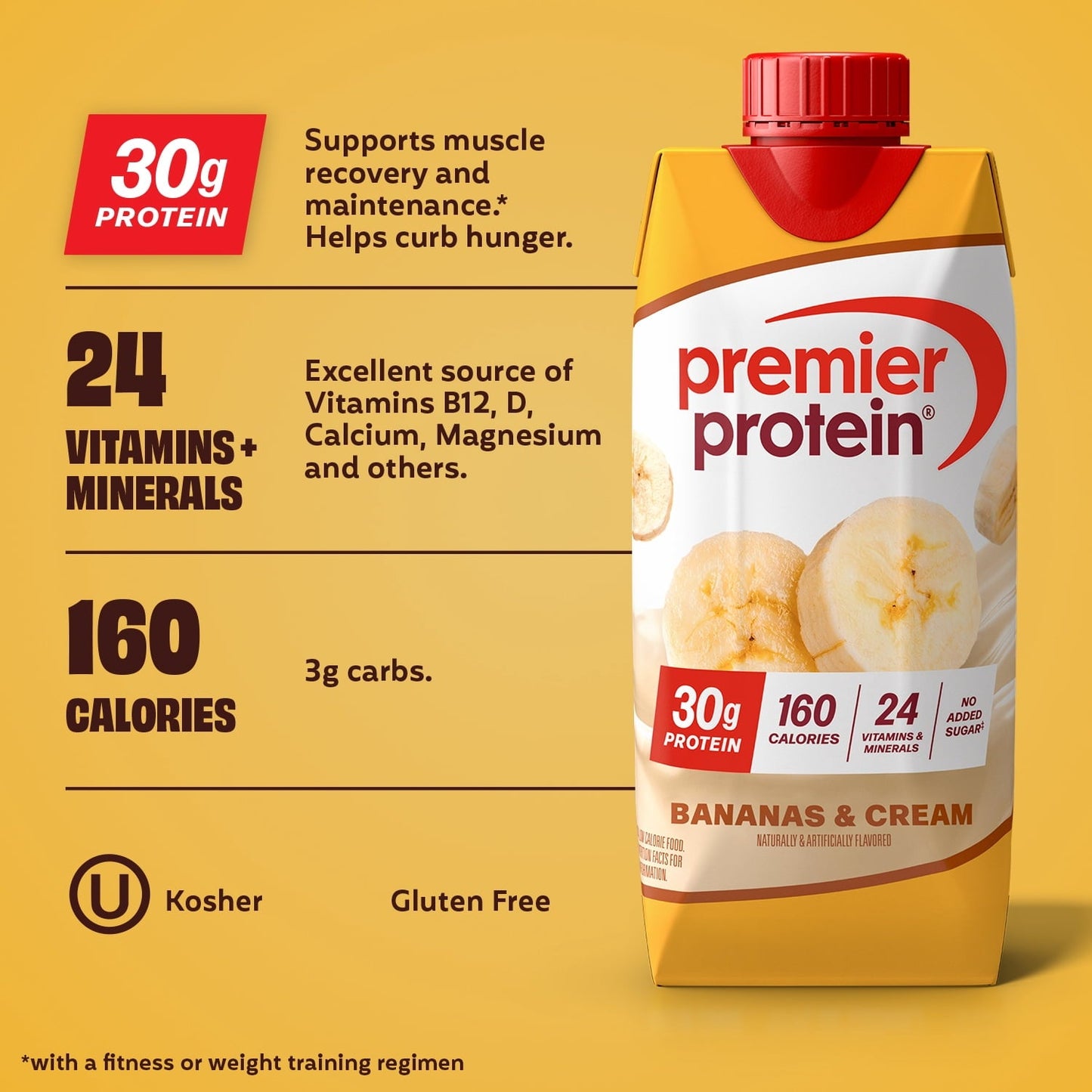 Premier Protein Shake, Bananas & Cream, 30g Protein, 11 Fl Oz, 4 Ct