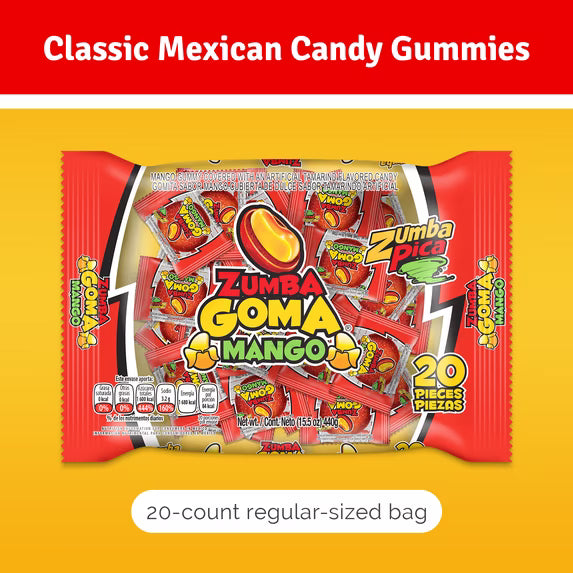 ( 2 pack)Zumba Pica Goma Mix Gummy Candy, Mexican Tamarind and Mango Candy, 20 Count