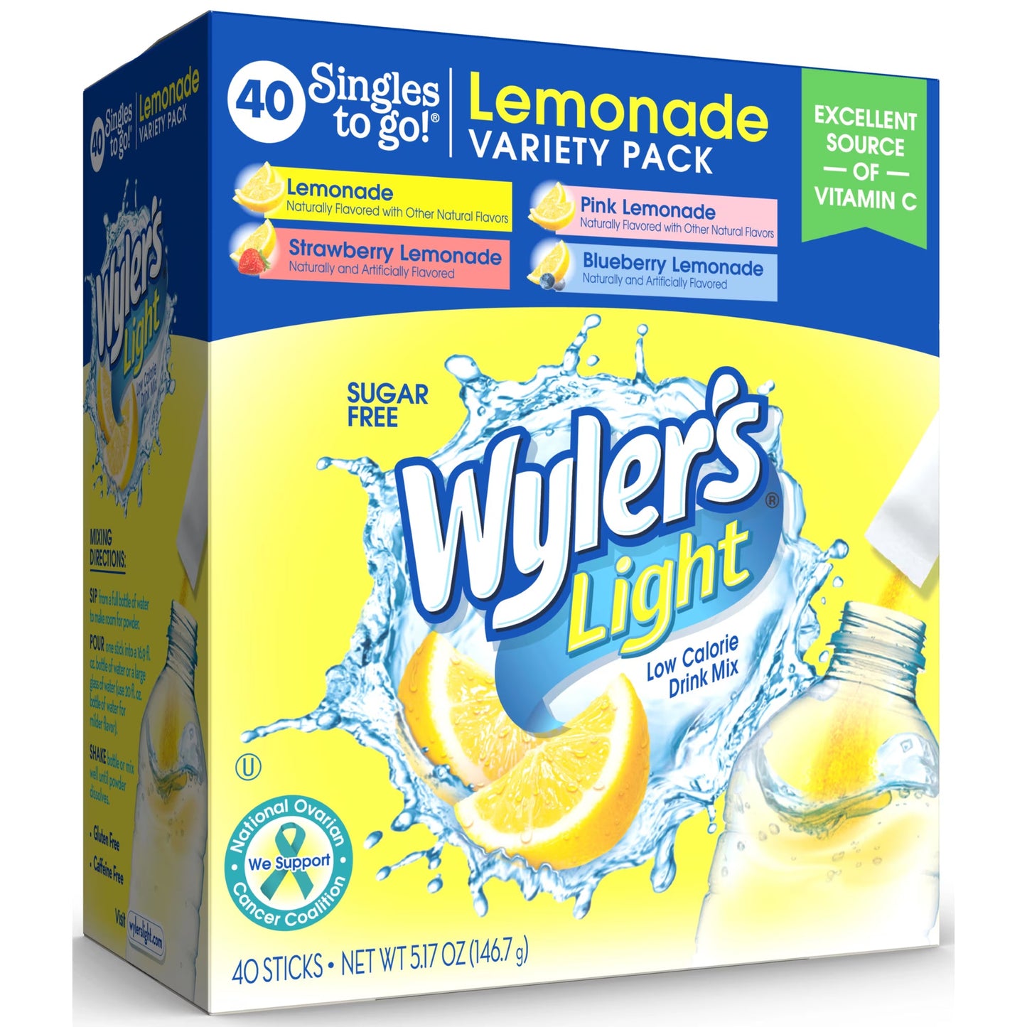 Wyler's Light Lemonade Powder Mix, Singles To Go Variety Pack, 4 Flavors, 40 Count (Pack of 2)