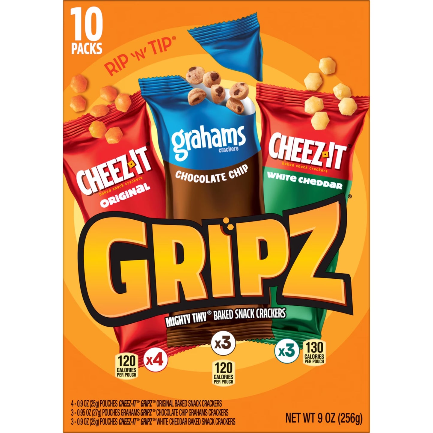 Cheez-It Gripz Original Baked Snack Crackers, Mini Crackers, 10 Count( pack of 3)