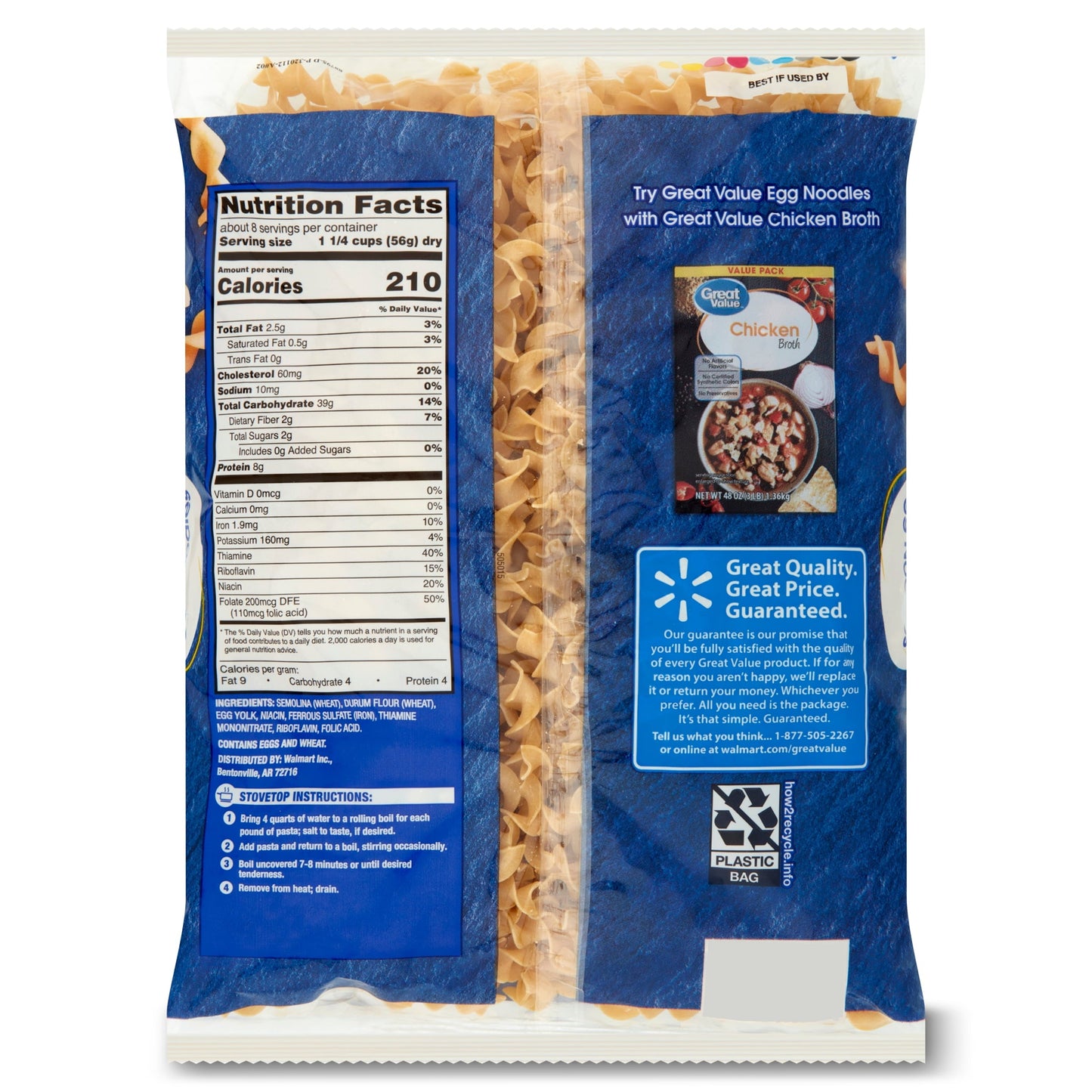 (6 pack) Great Value Wide Egg Noodles, 16 oz