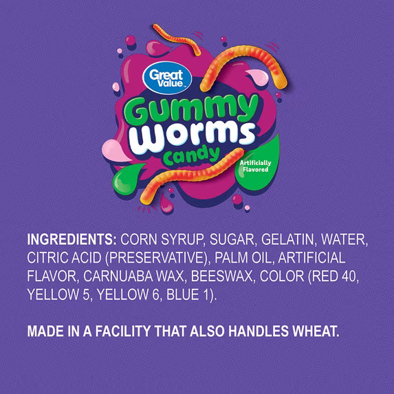 Great Value Gummy Worms Chewy Candy, 48 oz Bag(2 pack)