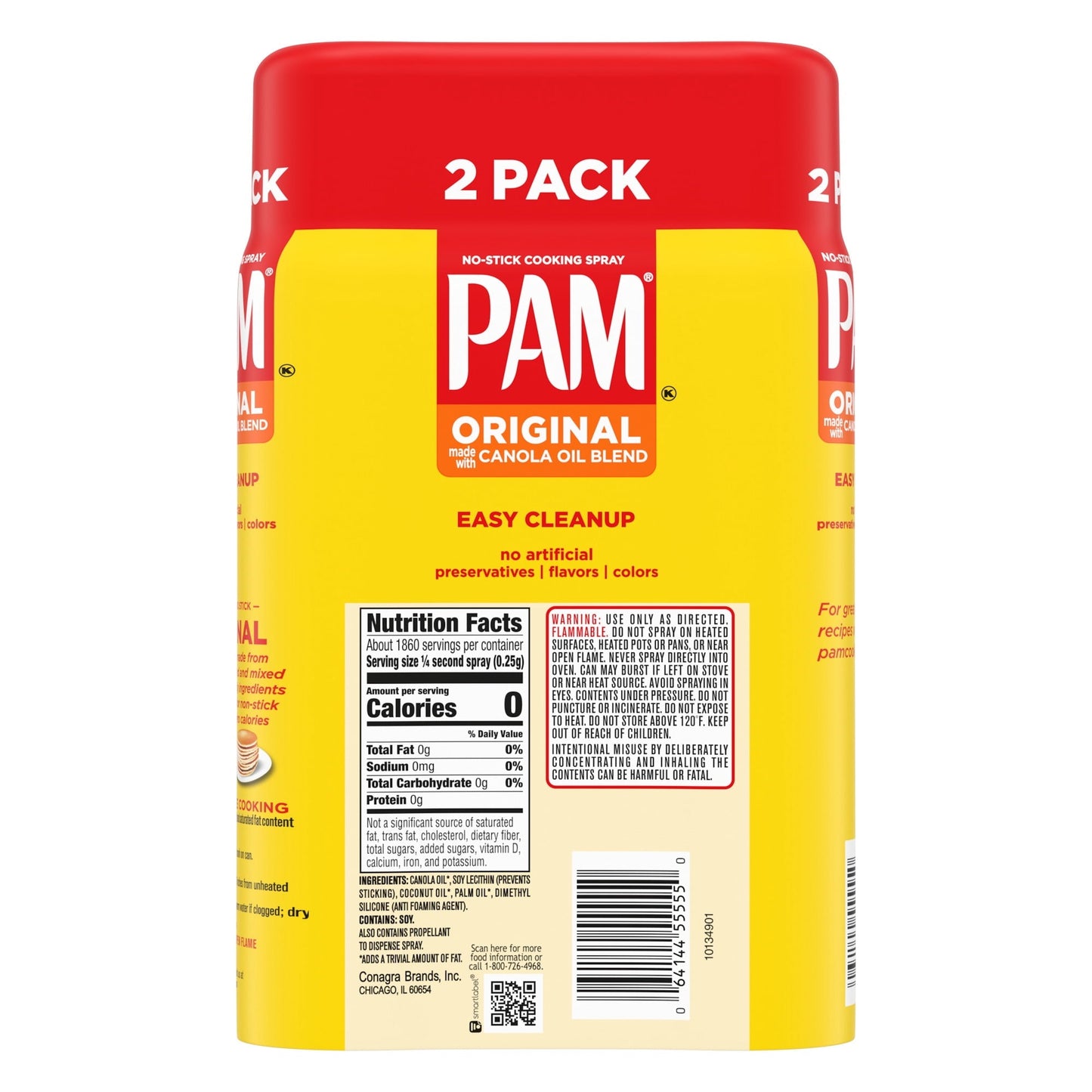 PAM Original Non-Stick Cooking Spray, Canola Oil Blend, Great for Air Fryer, Baking & Grilling, 10 oz., 2-Count