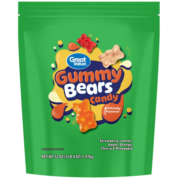 (4 pack) Great Value Gummy Bears Candy, 52 oz Bag
