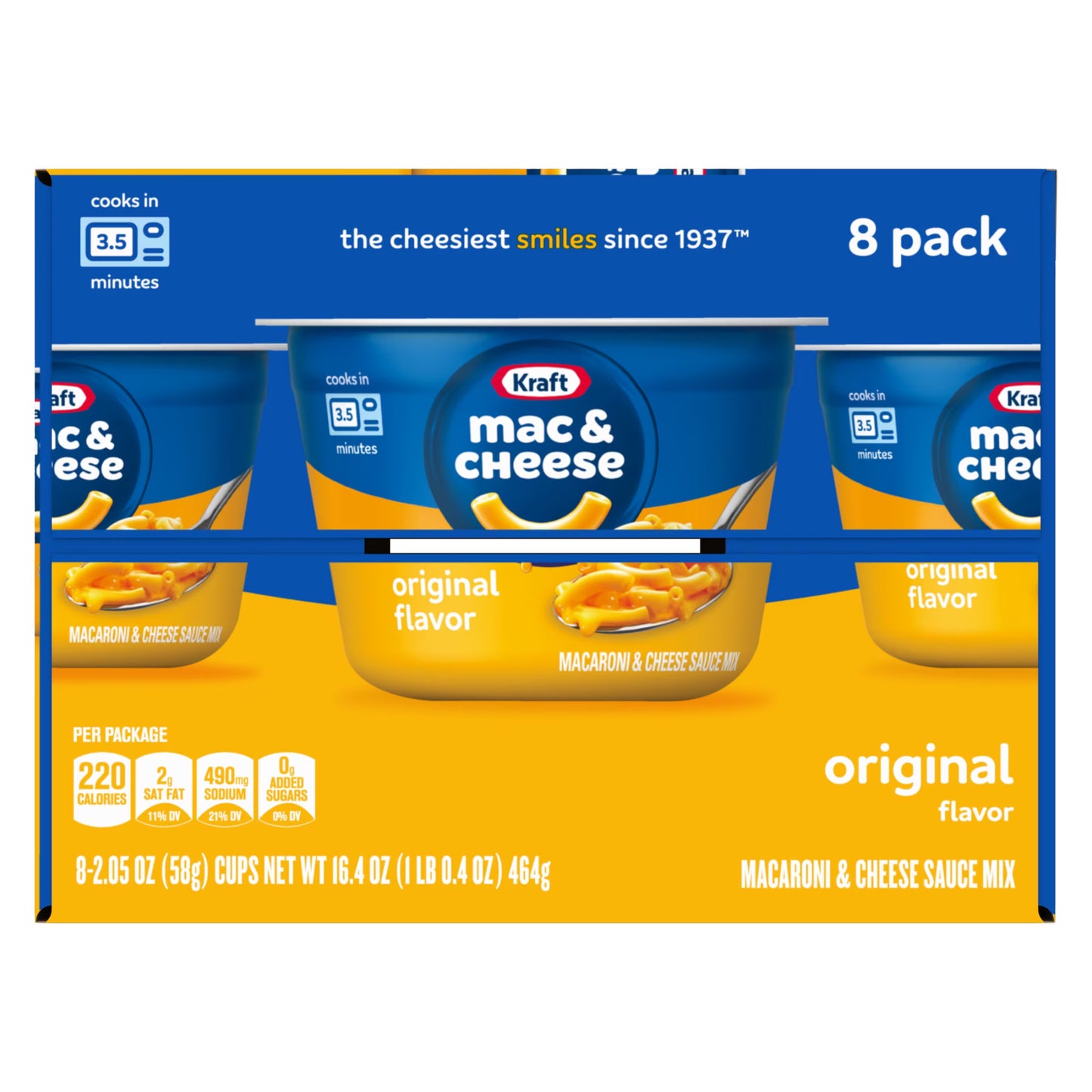 Kraft Mac and Cheese, 8 Cups, for Easy Dinner or Dinner Sides, Original Flavor, No Artificial Flavors, Preservatives or Dyes, 2.05 oz