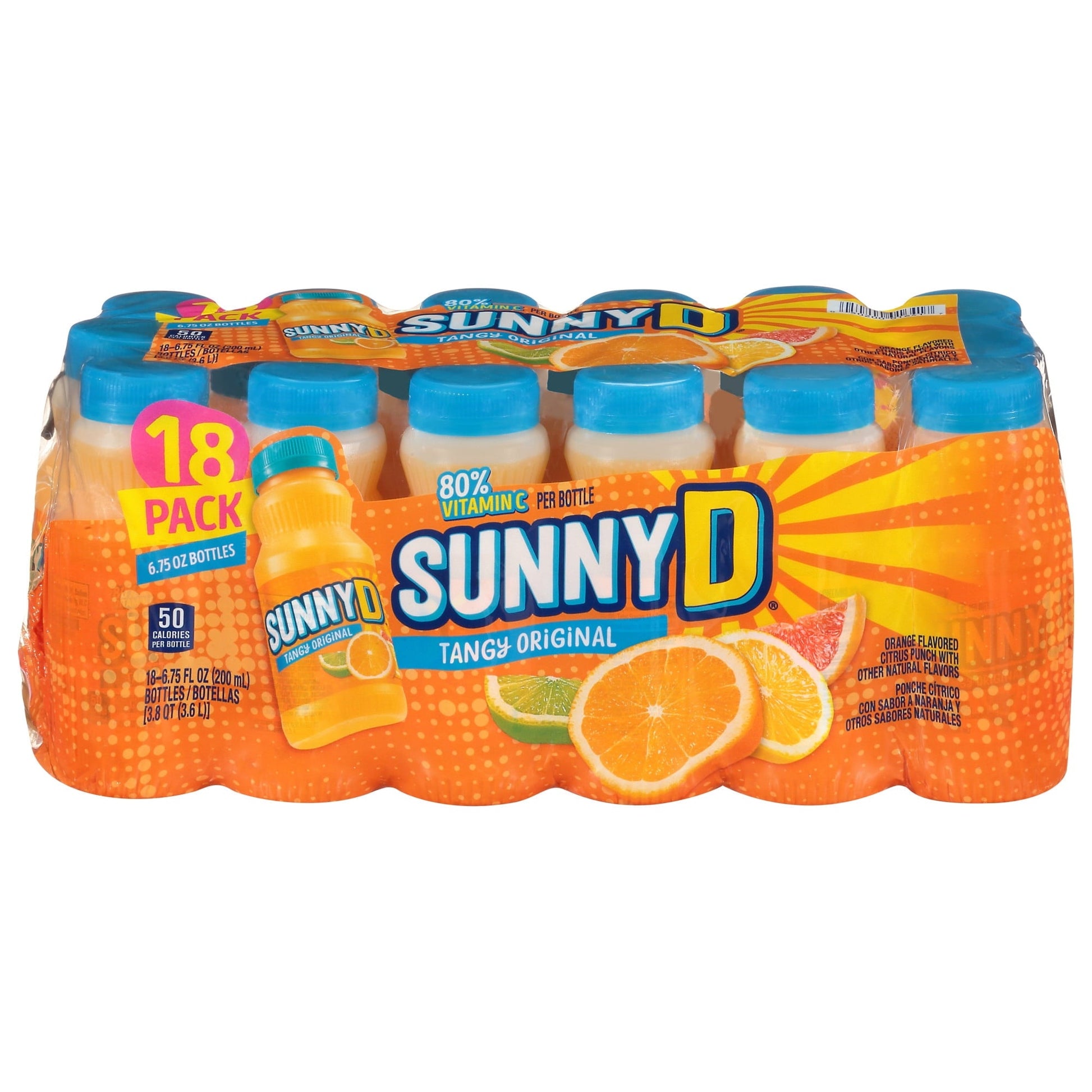 SUNNYD Tangy Original Shelf Stable Orange Juice Drink, 18 Count, 6.75 fl oz Bottles