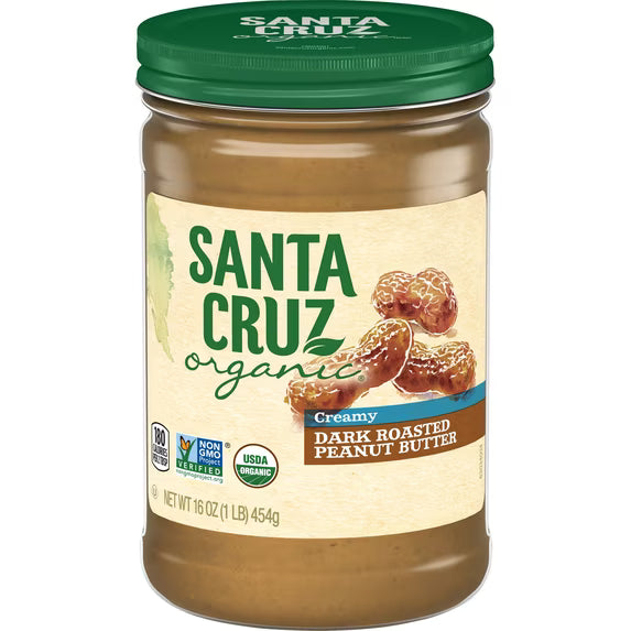 (12 pack) Santa Cruz Organic Creamy Dark Roasted Peanut Butter, 16 Ounces