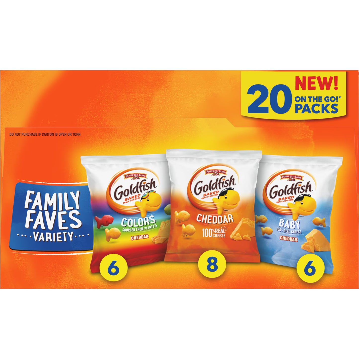 Goldfish Family Faves Crackers, Cheddar, Colors and Baby Crackers Snack Pack, 0.9 oz, 20-Count Variety Pack Box( 2 pack)
