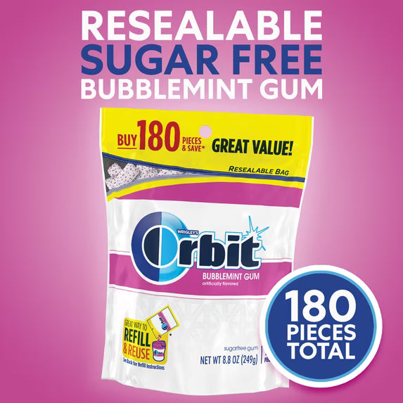 Orbit Bubblemint Sugar Free Chewing Gum, Value Pack - 180 Ct Bag( pack of 2)