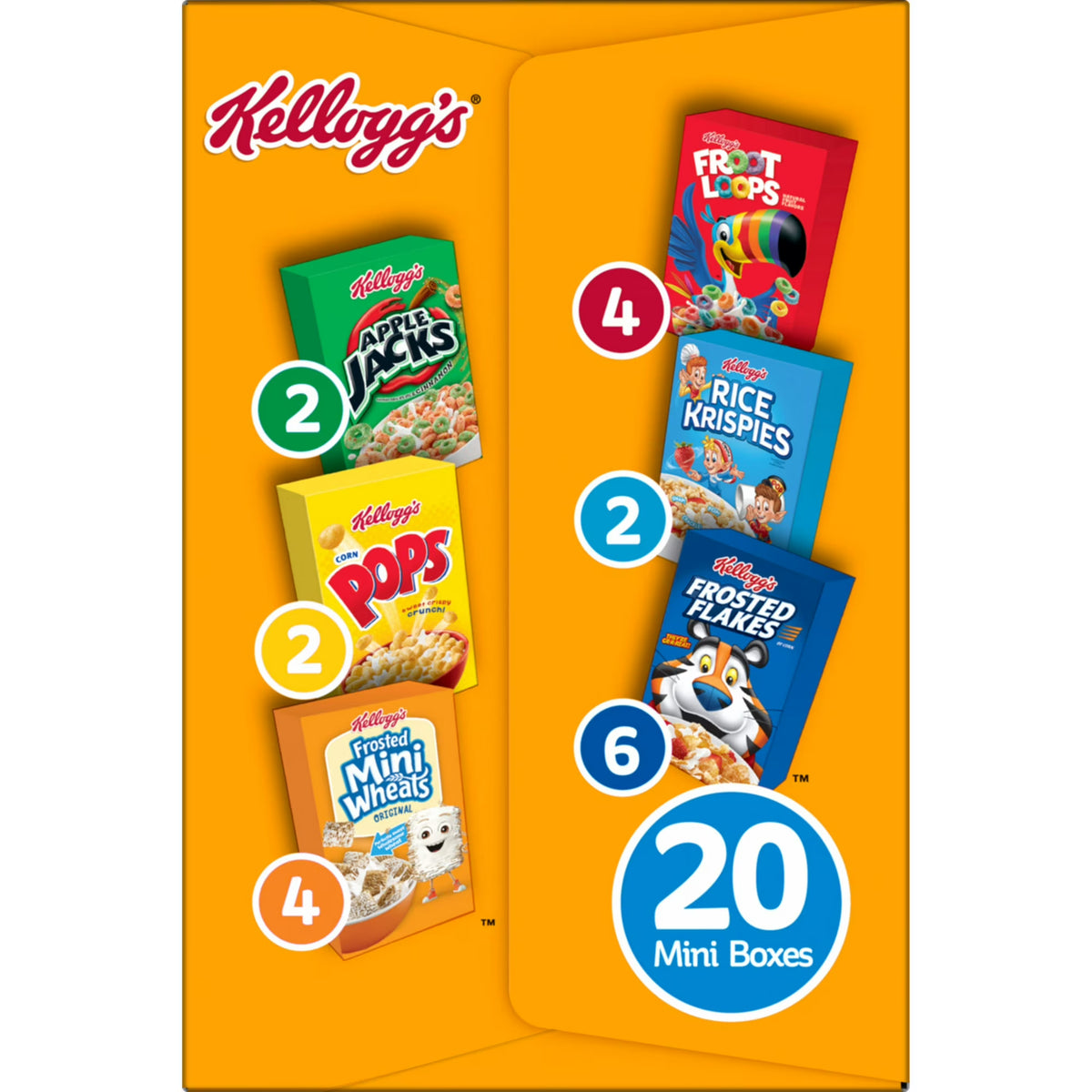 Kellogg's Assortment Pack Variety Pack Breakfast Cereal Box, 21.8 oz, 20 Count