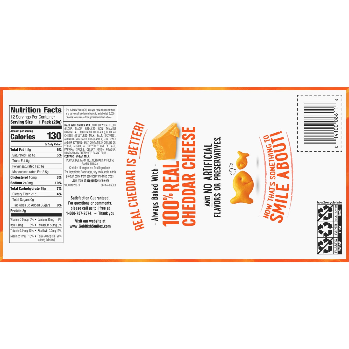 Goldfish Cheddar Cheese Crackers, Snack Packs, 1 oz, 12 Count Multi-Pack Tray
