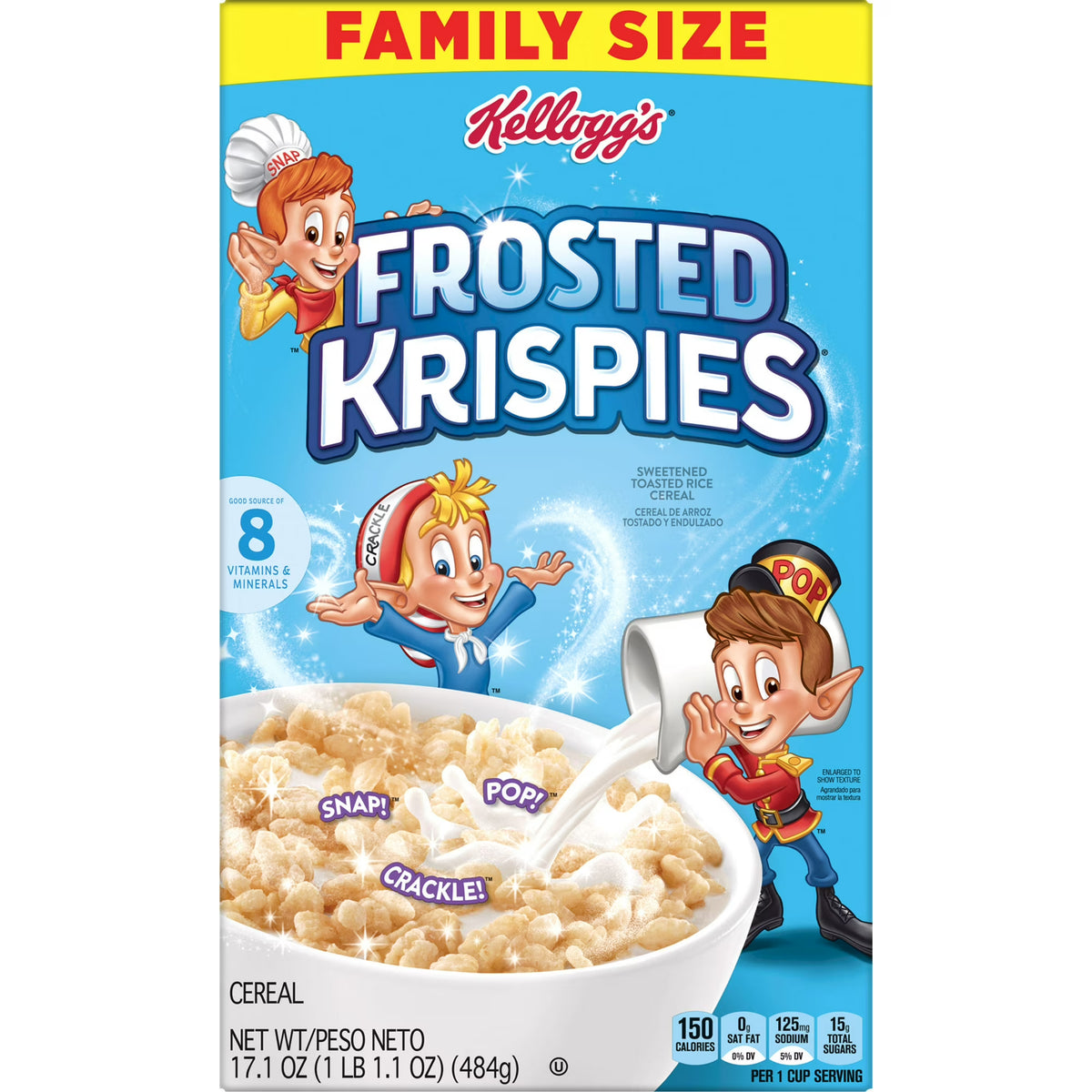 ( pack of 4)Kellogg's Frosted Krispies Frosted Flavor Breakfast Cereal, Kids Snacks, Family Size, 17.1 oz