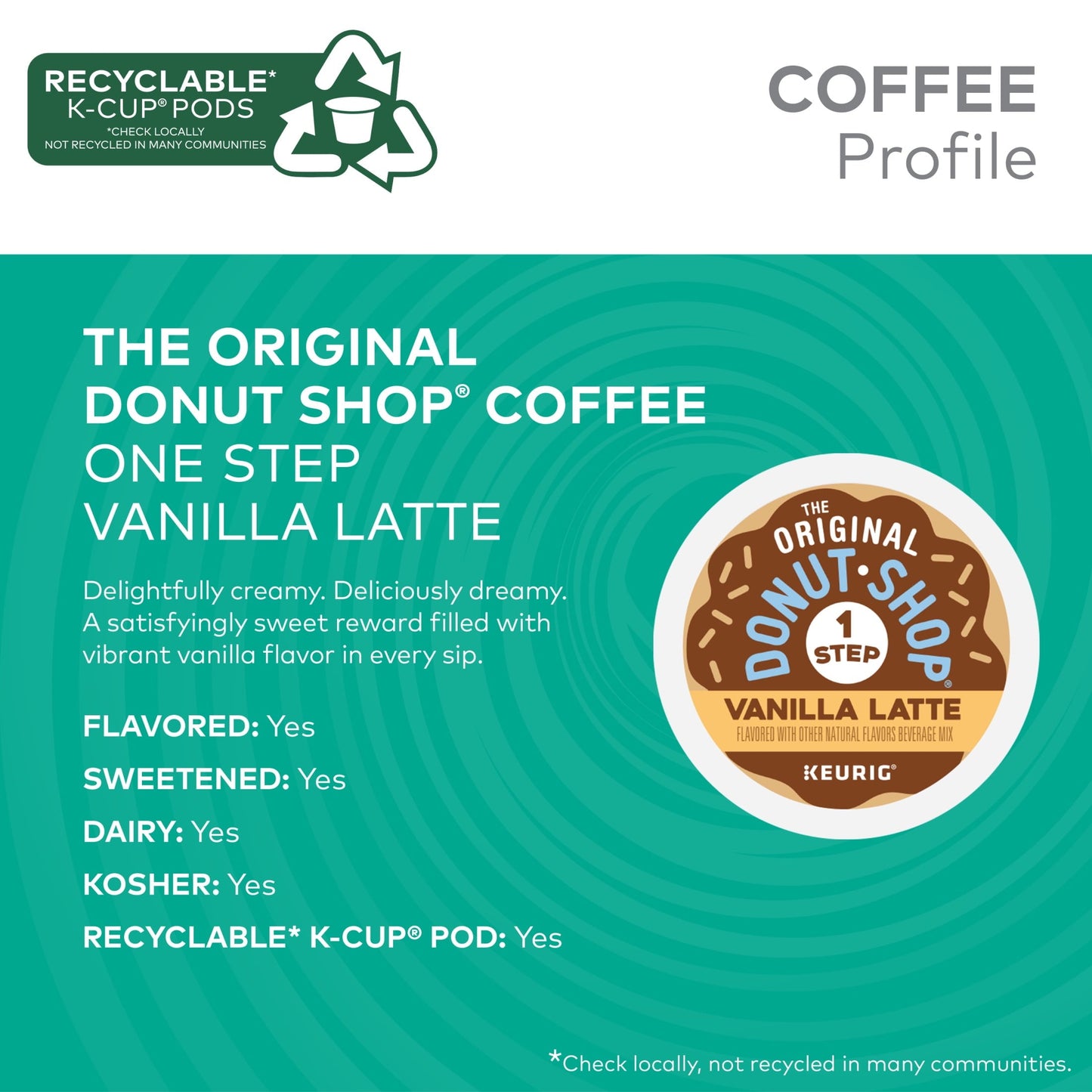 The Original Donut Shop, Vanilla Latte Flavored K-Cup Coffee Pods, 10 Count