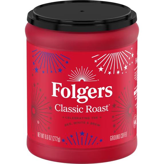 (6 pack) Folgers Classic Roast Medium Roast Ground Coffee, Limited Edition Canister for America’s 250th Anniversary, 9.6 oz