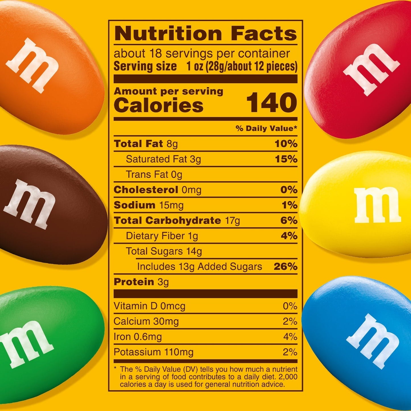M&M's Peanut Milk Chocolate Candy, Family Size 18.08 oz Resealable Bulk Bag