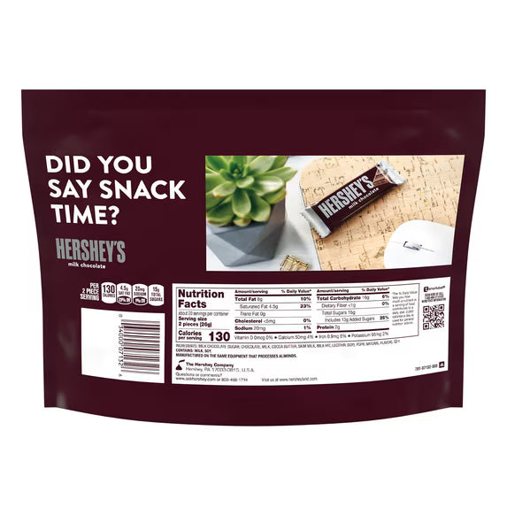 (pack of 4)Hershey's Milk Chocolate Snack Size Candy, Jumbo Pack 18 oz