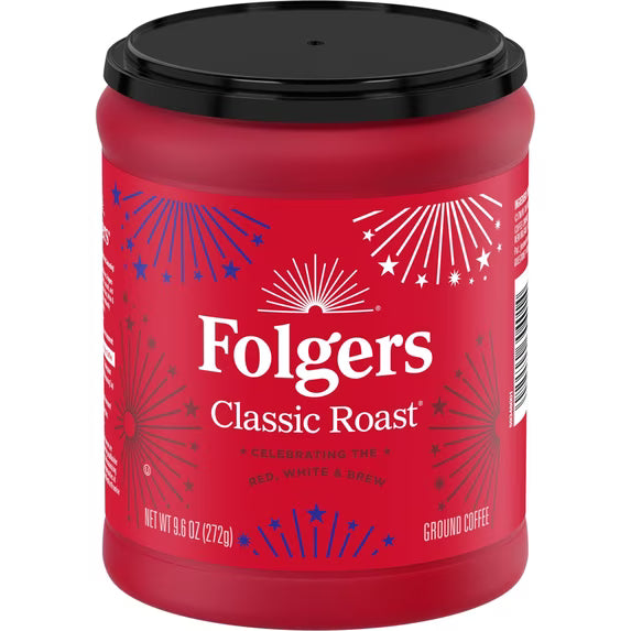 (6 pack) Folgers Classic Roast Medium Roast Ground Coffee, Limited Edition Canister for America’s 250th Anniversary, 9.6 oz