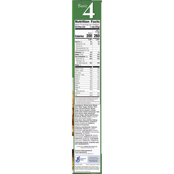 (6 pack) Basic 4 Heart Healthy Cereal, Fruit and Nut Fiber Cereal with Whole Grain, 19.8 oz