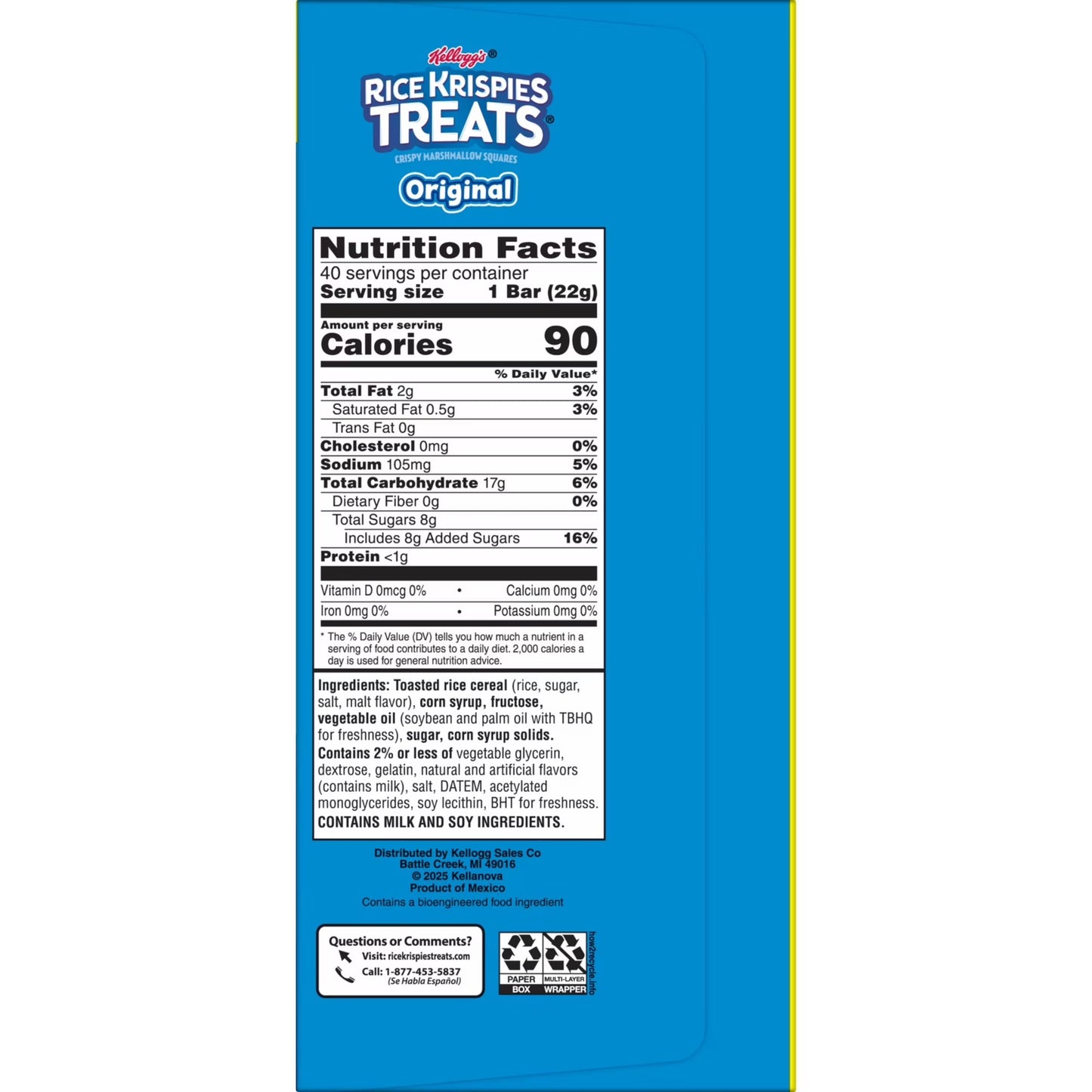 Rice Krispies Treats Original Chewy Crispy Marshmallow Squares, Snacks Value Pack, 31.2 oz, 40 Count