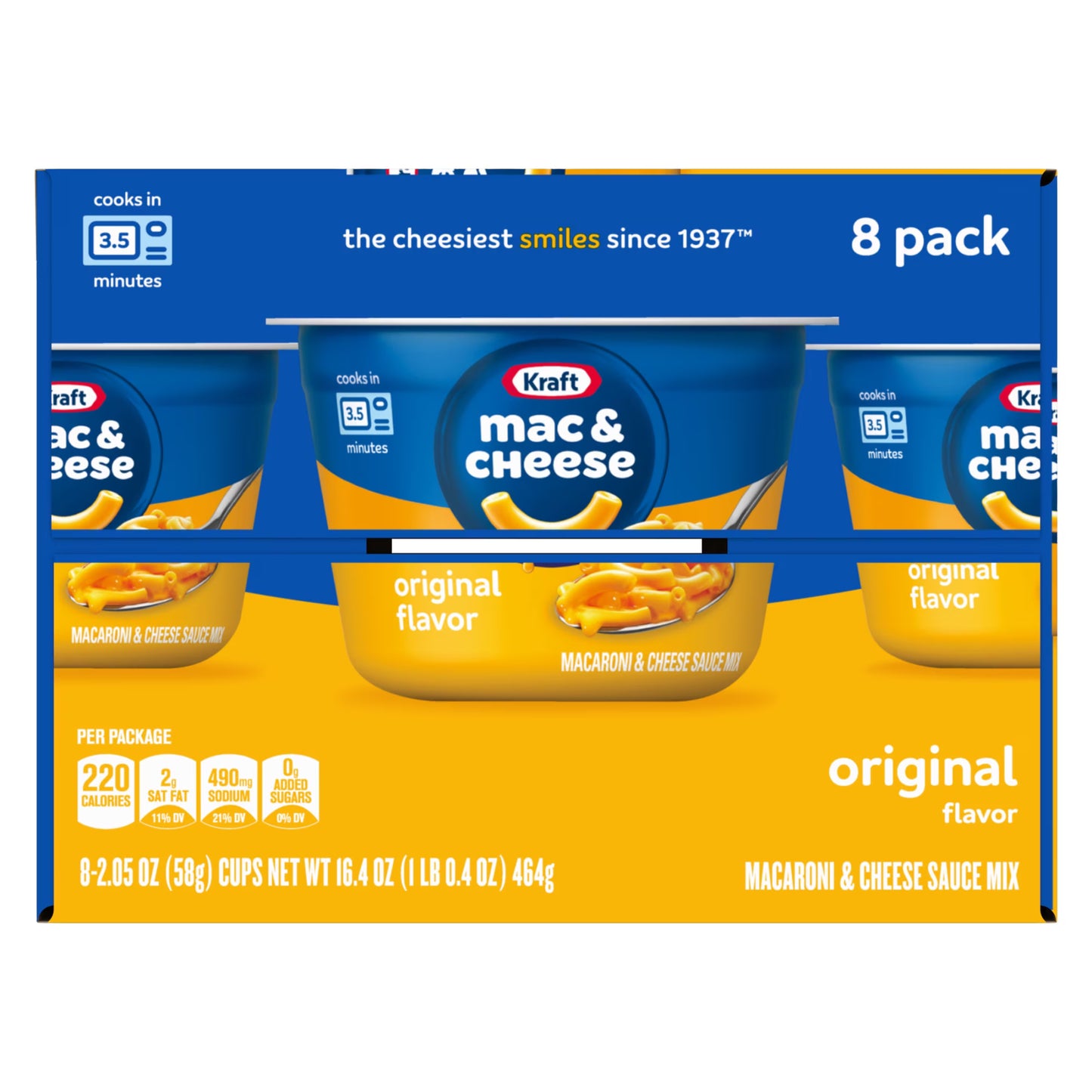 Kraft Mac and Cheese, 8 Cups, for Easy Dinner or Dinner Sides, Original Flavor, No Artificial Flavors, Preservatives or Dyes, 2.05 oz