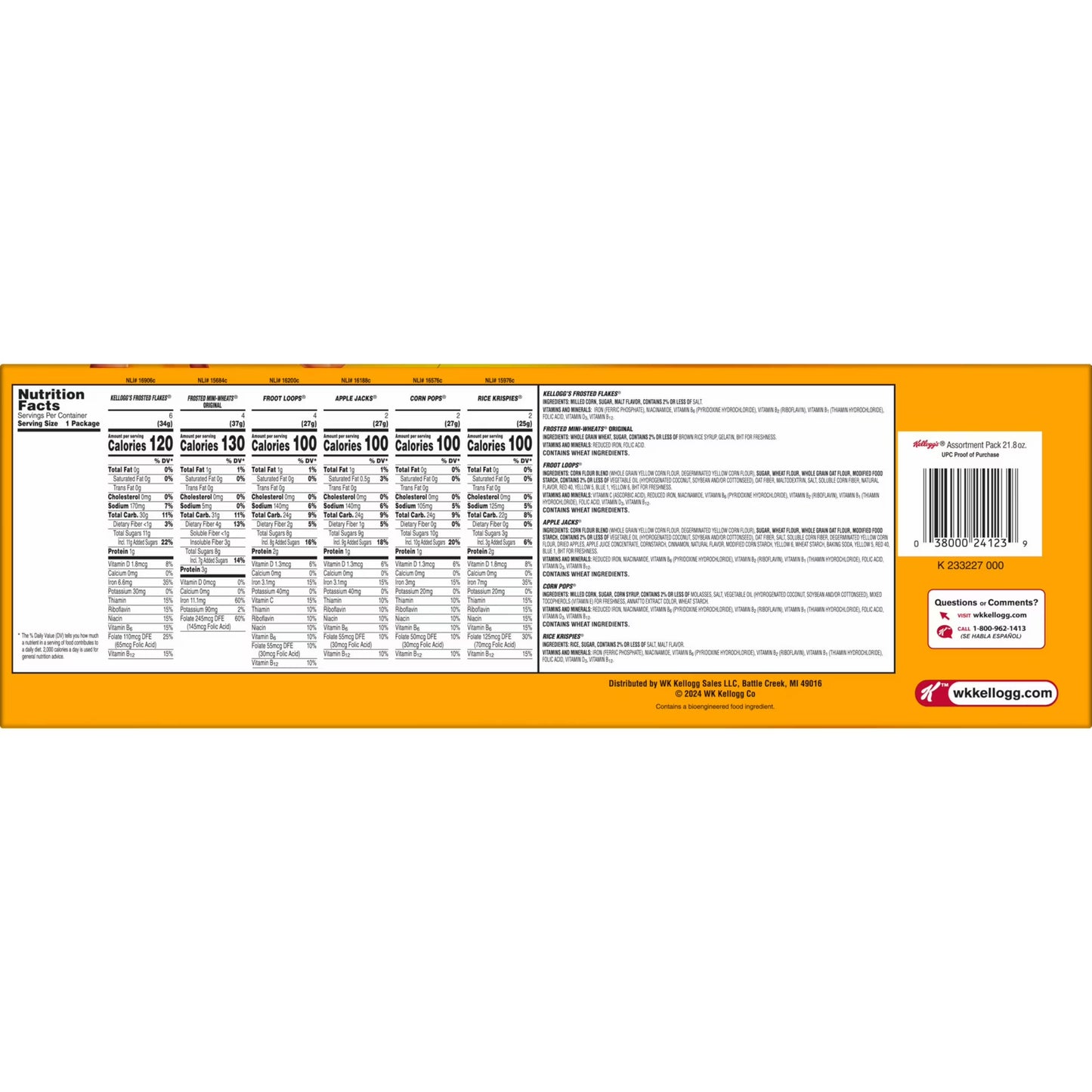 Kellogg's Assortment Pack Variety Pack Breakfast Cereal Box, 21.8 oz, 20 Count ( 2 pack)