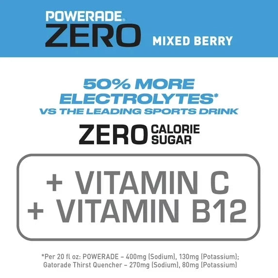 POWERADE Zero Sugar Mixed Berry Electrolyte Sports Drink Bottles,20 fl oz,8 Pack